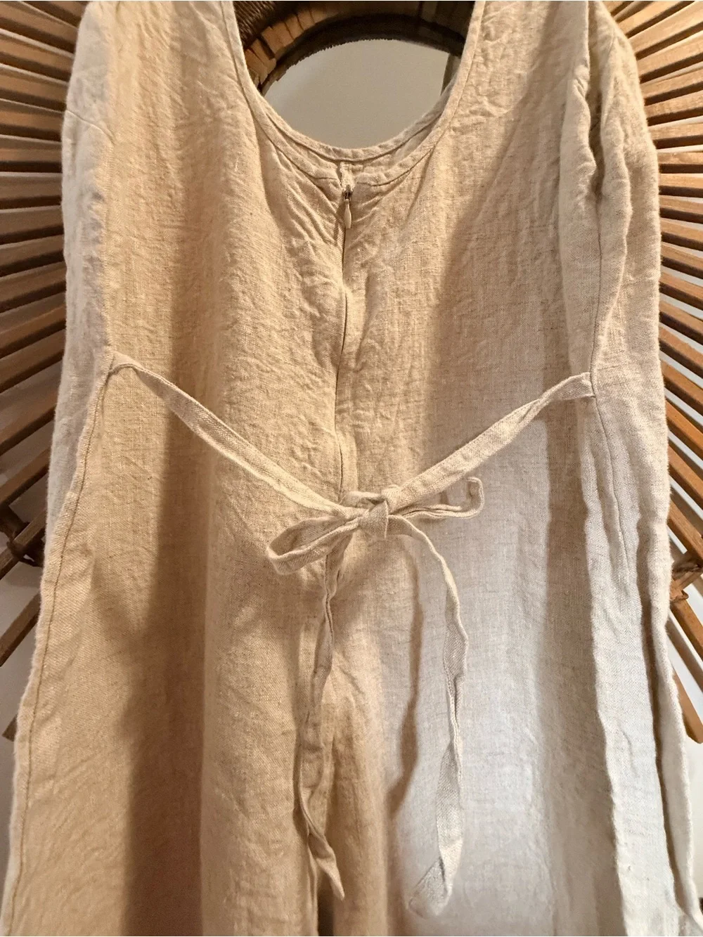 Reformation Women’s Nell Jumpsuit Linen Oatmeal Sleeveless Wide-Leg Jumpsuit Tie